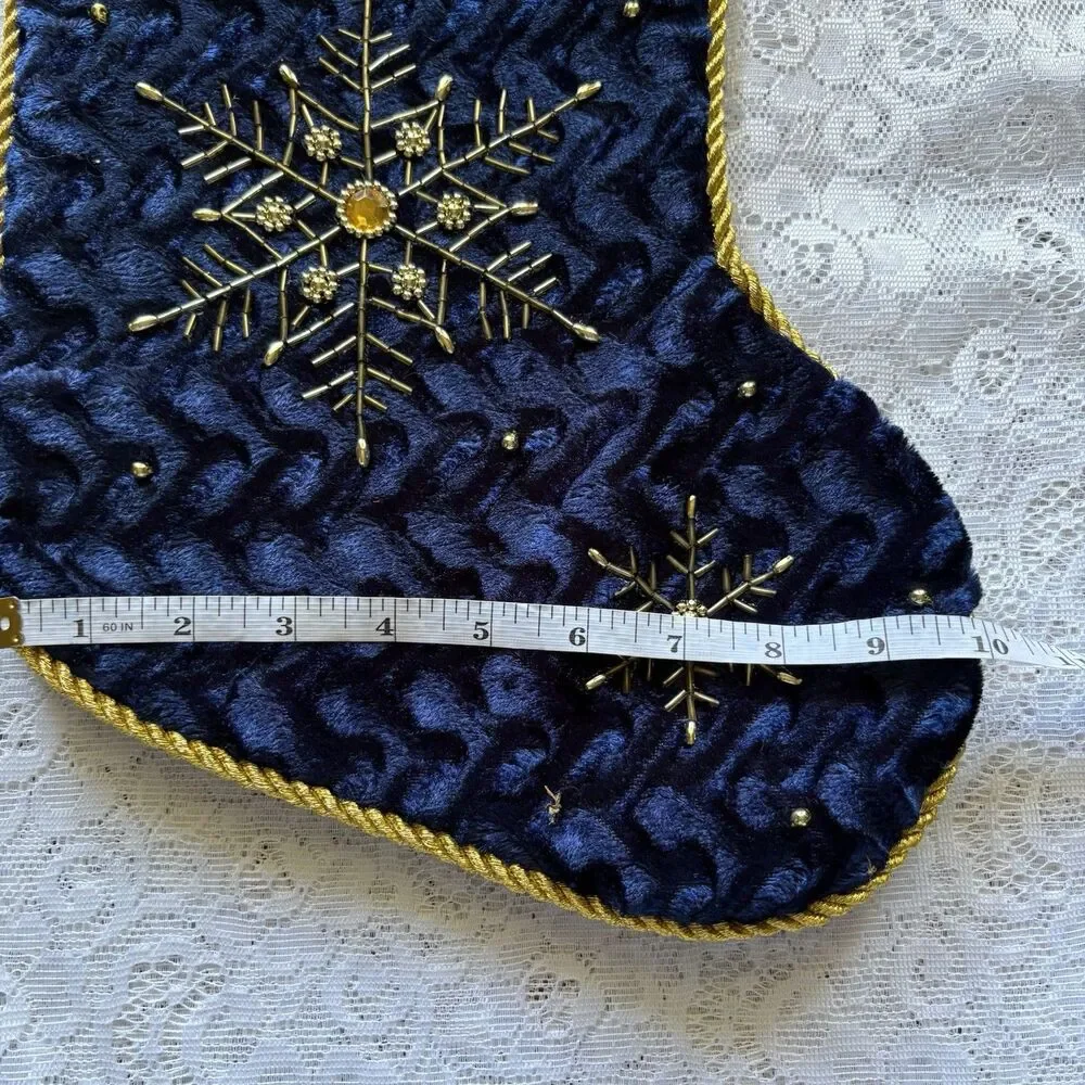 Set of 3 Velvet Christmas Stockings Beaded Snowflake Jewel Holiday‎ Decor